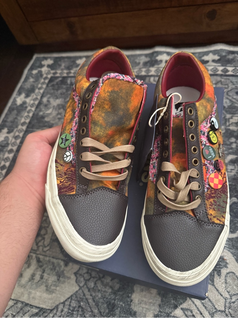 Vans Multicolor Orange-Brown Canvas & Leather Sneakers with Badge Details